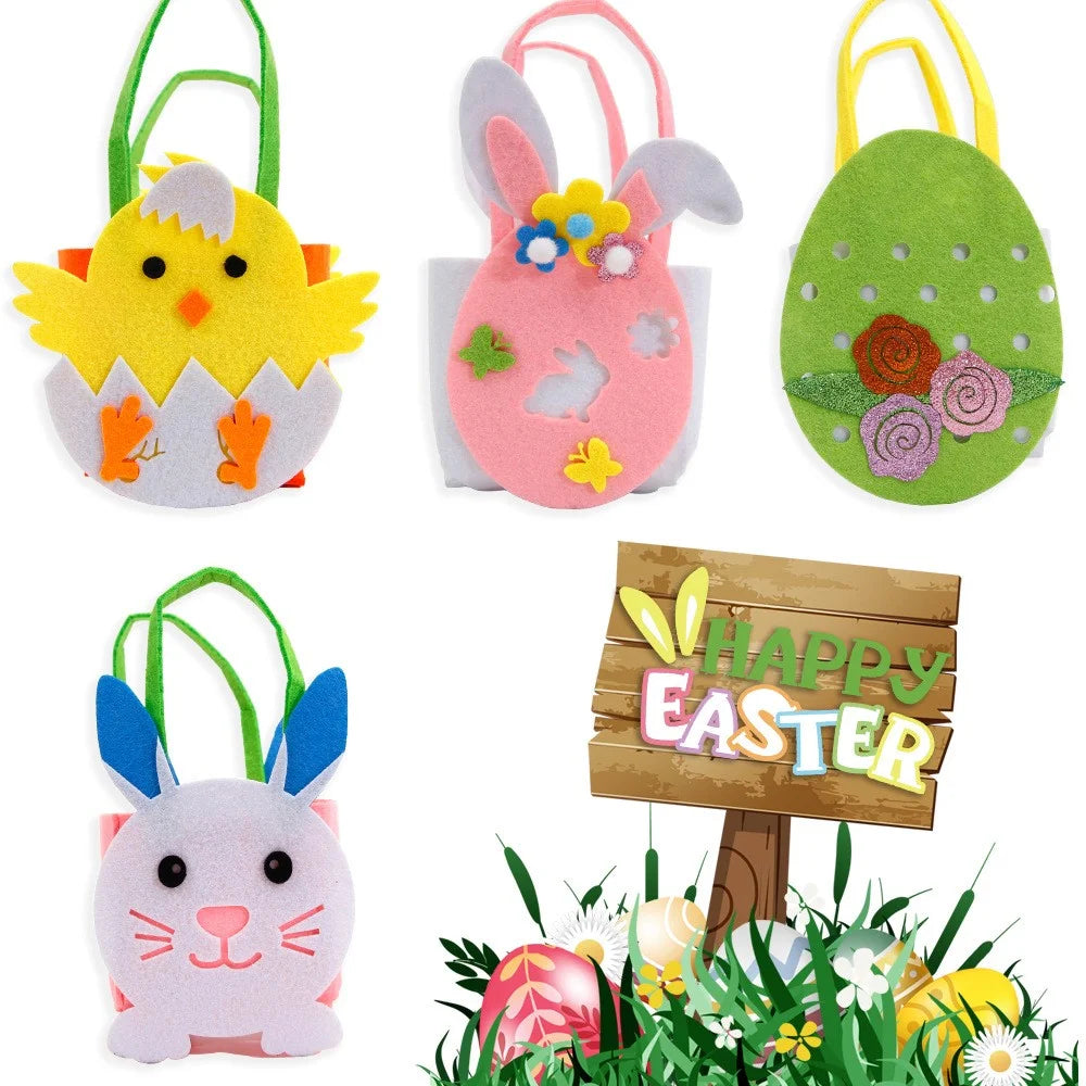 2Pcs Easter Basket Felt DIY Tote Candy Bag for Storing Easter Eggs Toys Gifts Festival Supplies - Hen - 4