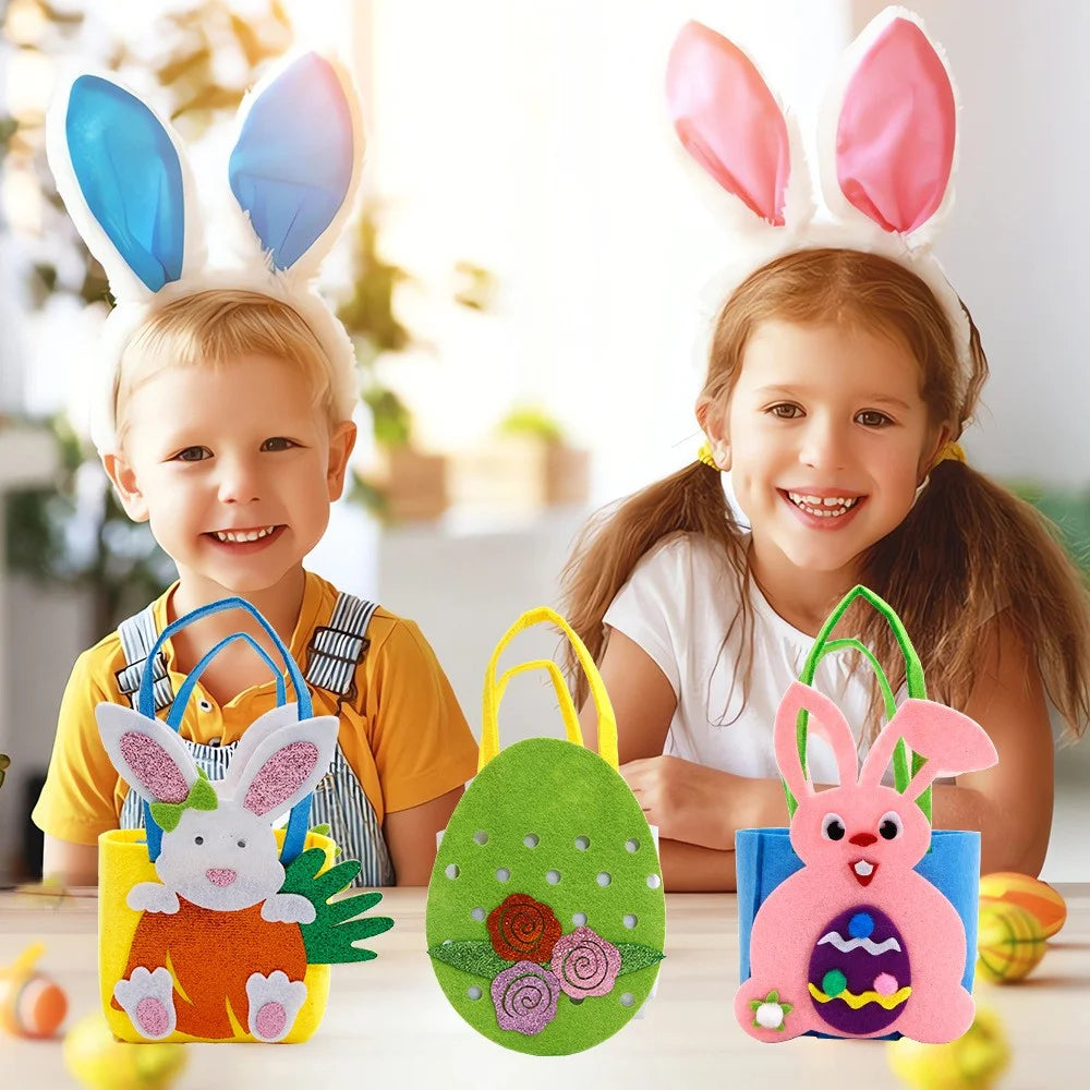 2Pcs Easter Basket Felt DIY Tote Candy Bag for Storing Easter Eggs Toys Gifts Festival Supplies - Hen - 5
