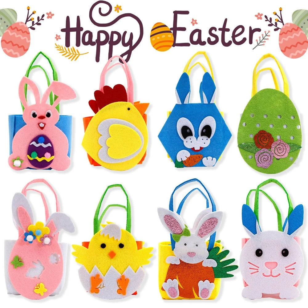 2Pcs Easter Basket Felt DIY Tote Candy Bag for Storing Easter Eggs Toys Gifts Festival Supplies - Hen - 6