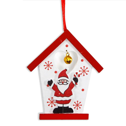 10Pcs Small House Shape Christmas Wooden Decor Xmas Tree Hanging Ornament - Santa Claus - 1