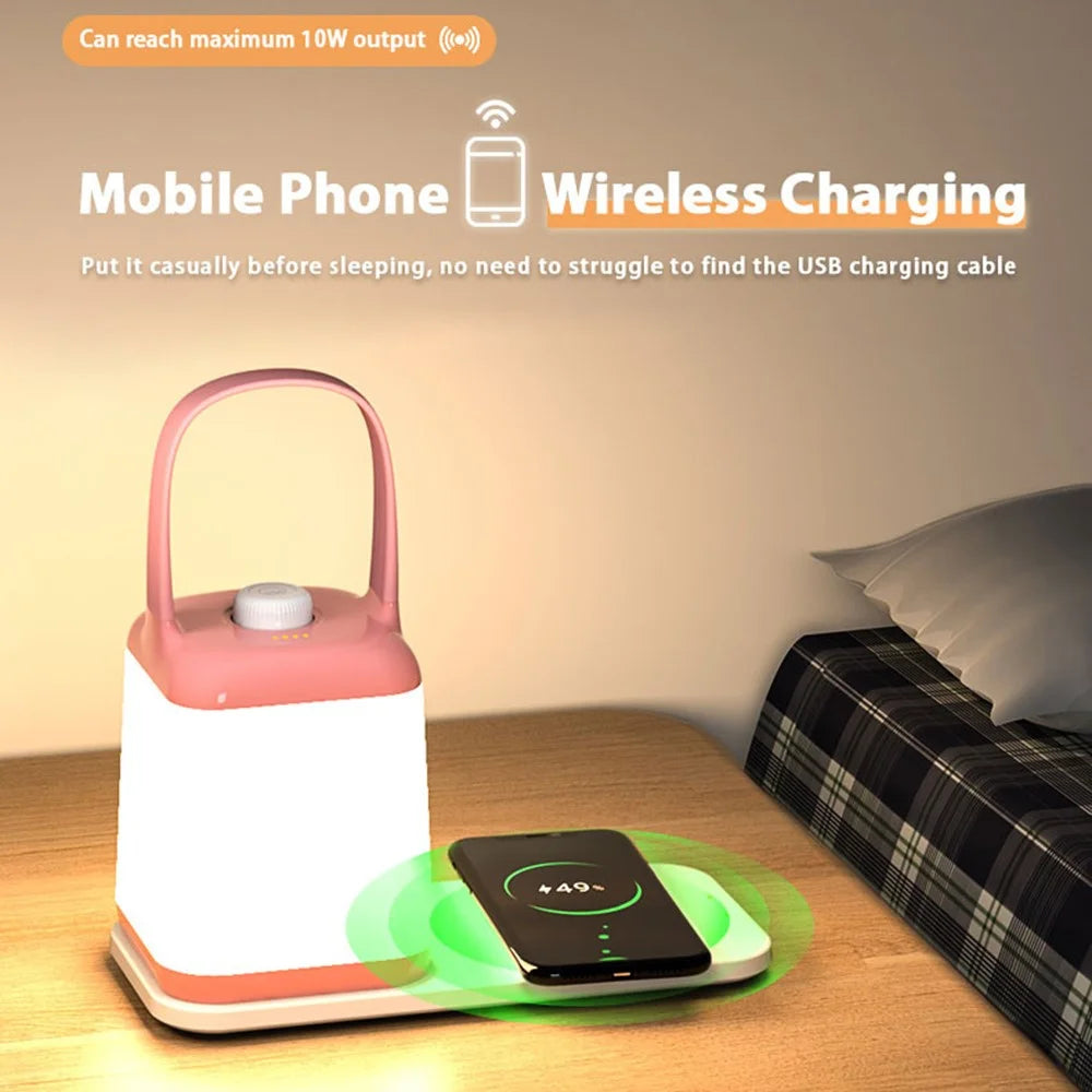 TB-10SW Portable Table Lamp with 5W Wireless Charging Function Dimmable Bedside Night Light - Pink - 3