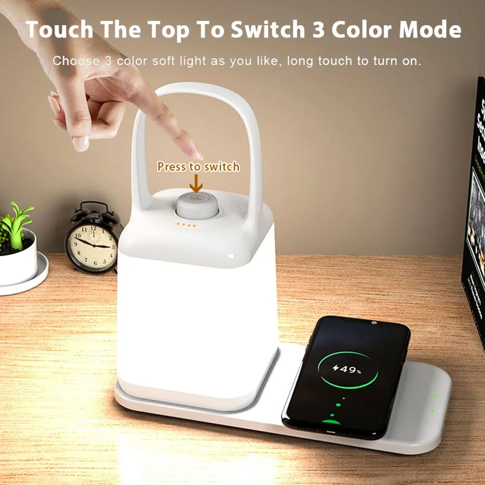 TB-10SW Portable Table Lamp with 5W Wireless Charging Function Dimmable Bedside Night Light - Pink - 6