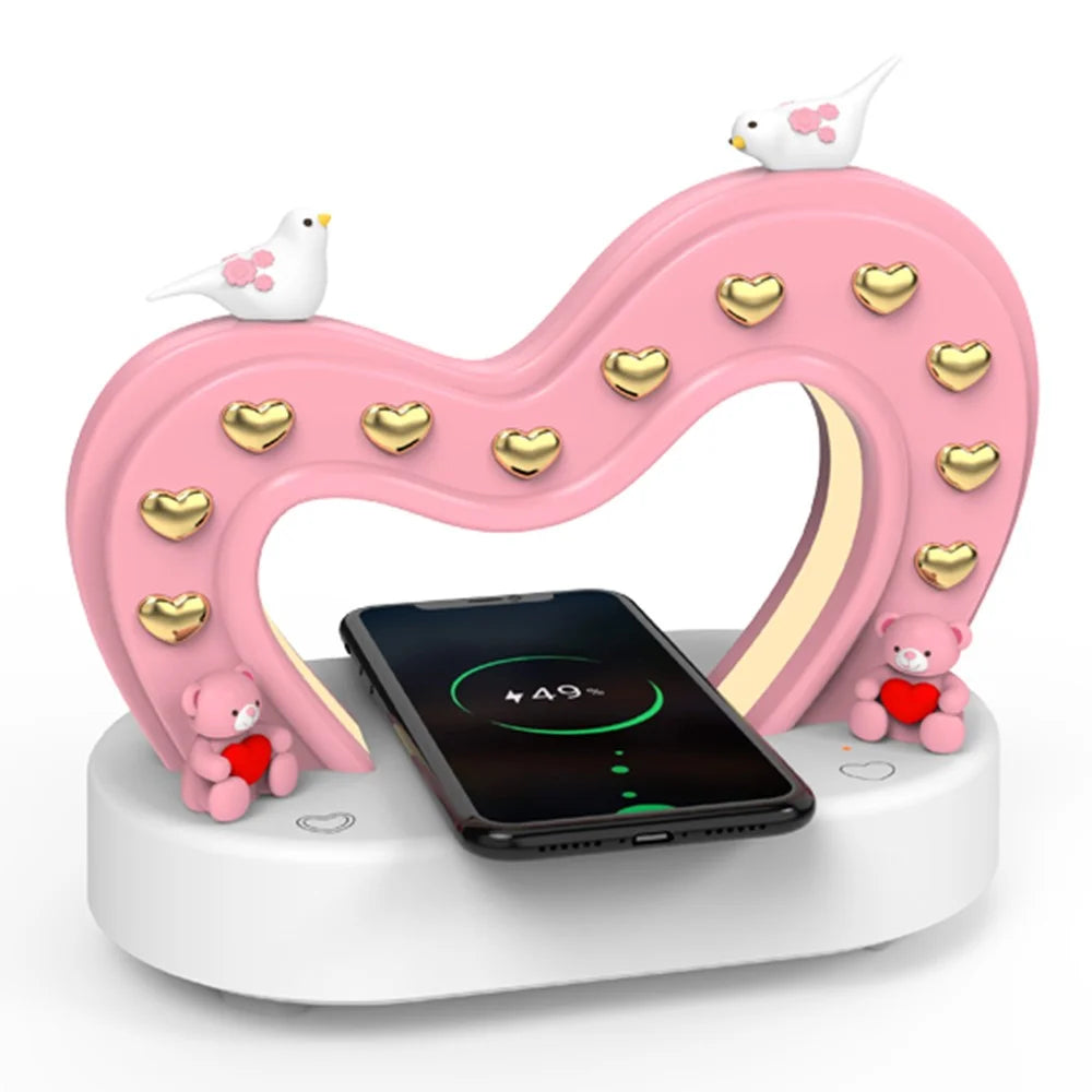 TB-109SW Heart Shape Bluetooth-compatible Speaker Table Lamp 5W Wireless Charging Night Light - 2