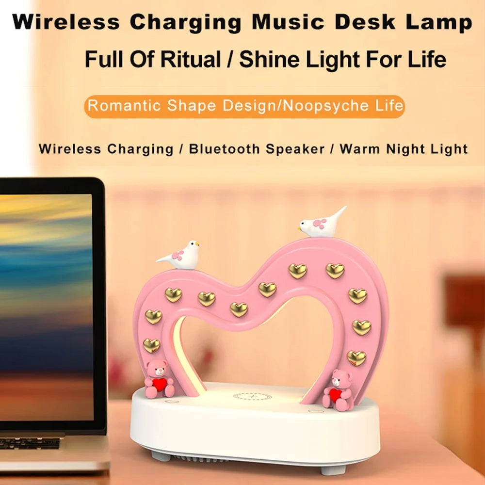 TB-109SW Heart Shape Bluetooth-compatible Speaker Table Lamp 5W Wireless Charging Night Light - 4