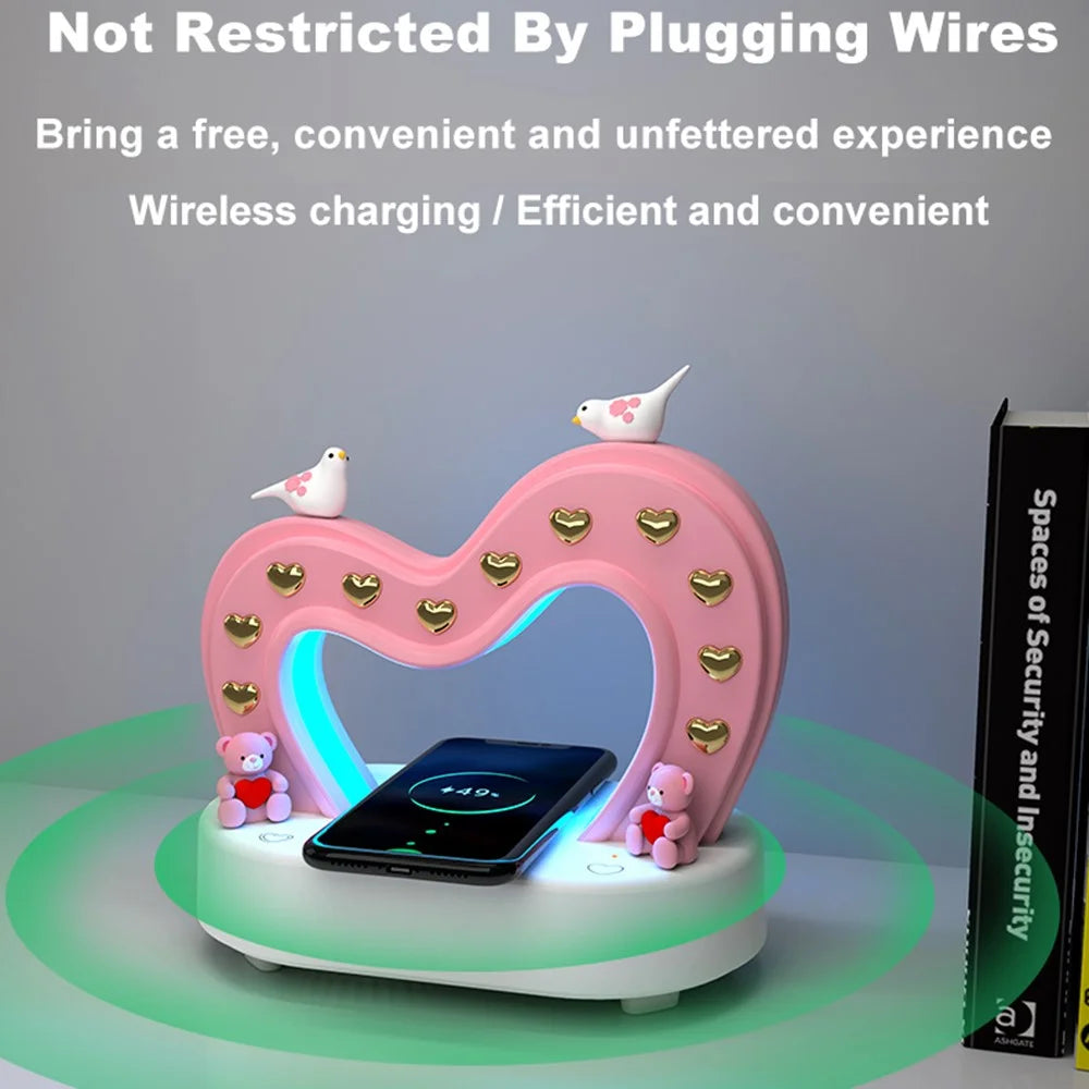 TB-109SW Heart Shape Bluetooth-compatible Speaker Table Lamp 5W Wireless Charging Night Light - 5