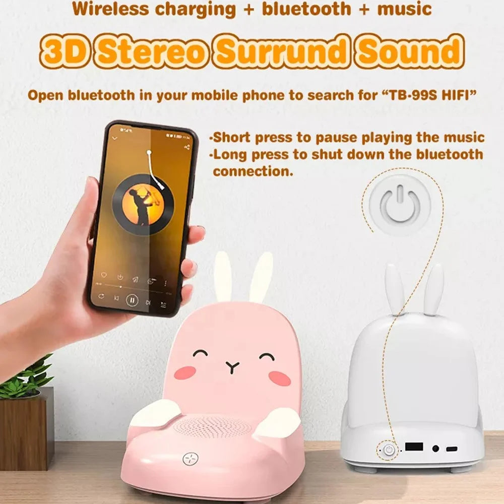TB-99S Cute Rabbit Shape Night Light with Bluetooth-compatible Speaker Ambient Light 7 Color Table Lamp - White - 6