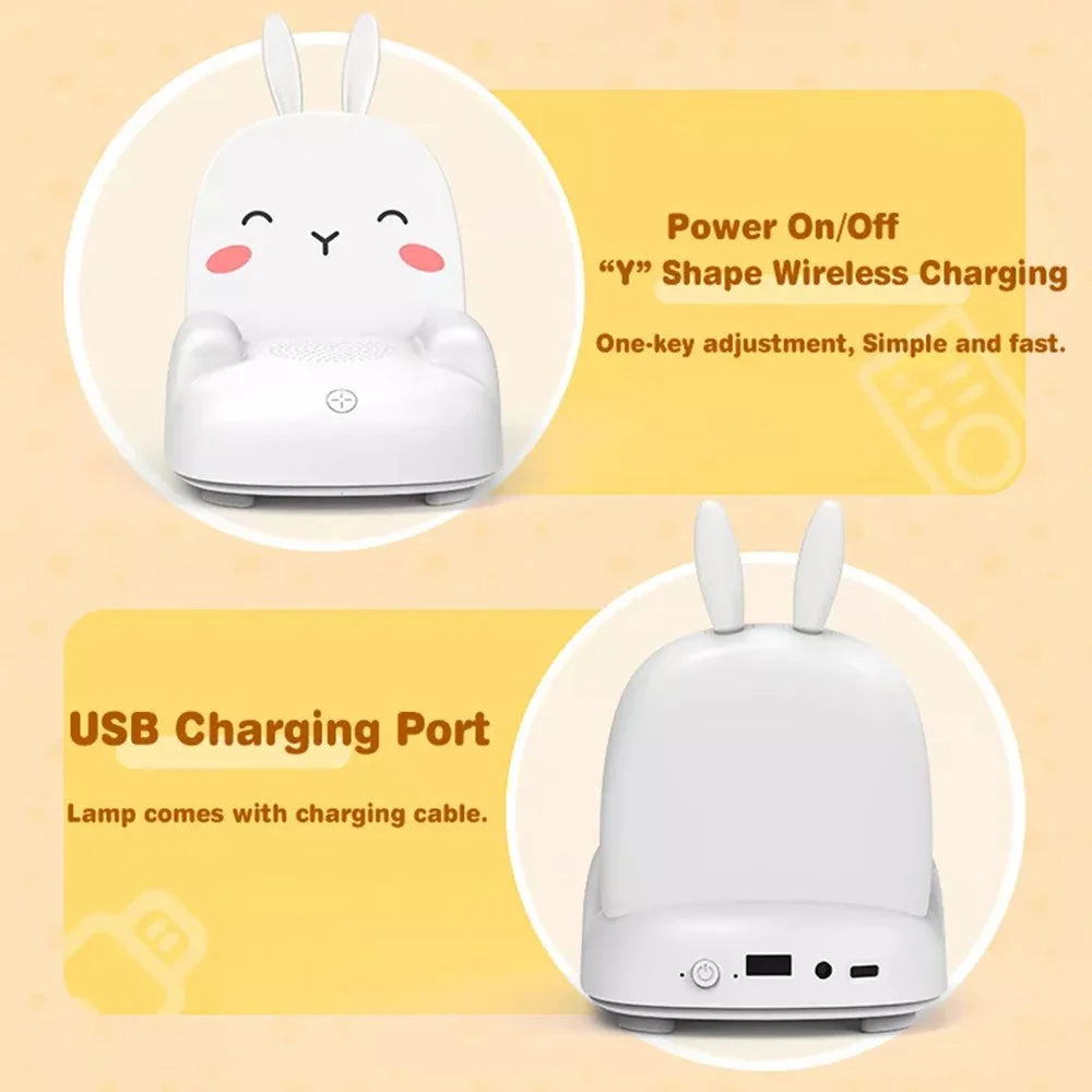 TB-99S Cute Rabbit Shape Night Light with Bluetooth-compatible Speaker Ambient Light 7 Color Table Lamp - White - 7