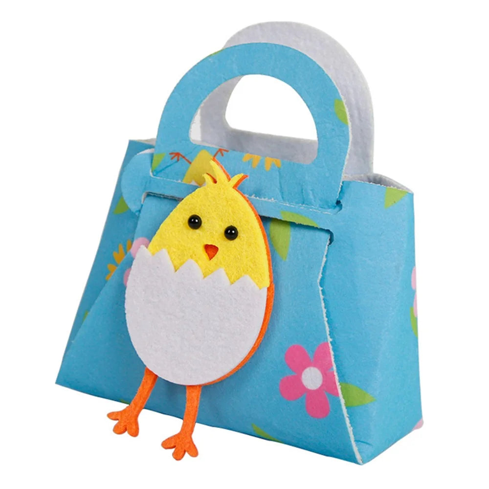 2Pcs Kids Easter Candy Bag Felt Cloth Party Decor Candy Chocolate Storage Tote Bag - Chicken Style B - 1