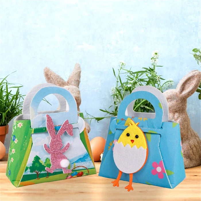 2Pcs Kids Easter Candy Bag Felt Cloth Party Decor Candy Chocolate Storage Tote Bag - Chicken Style B - 4