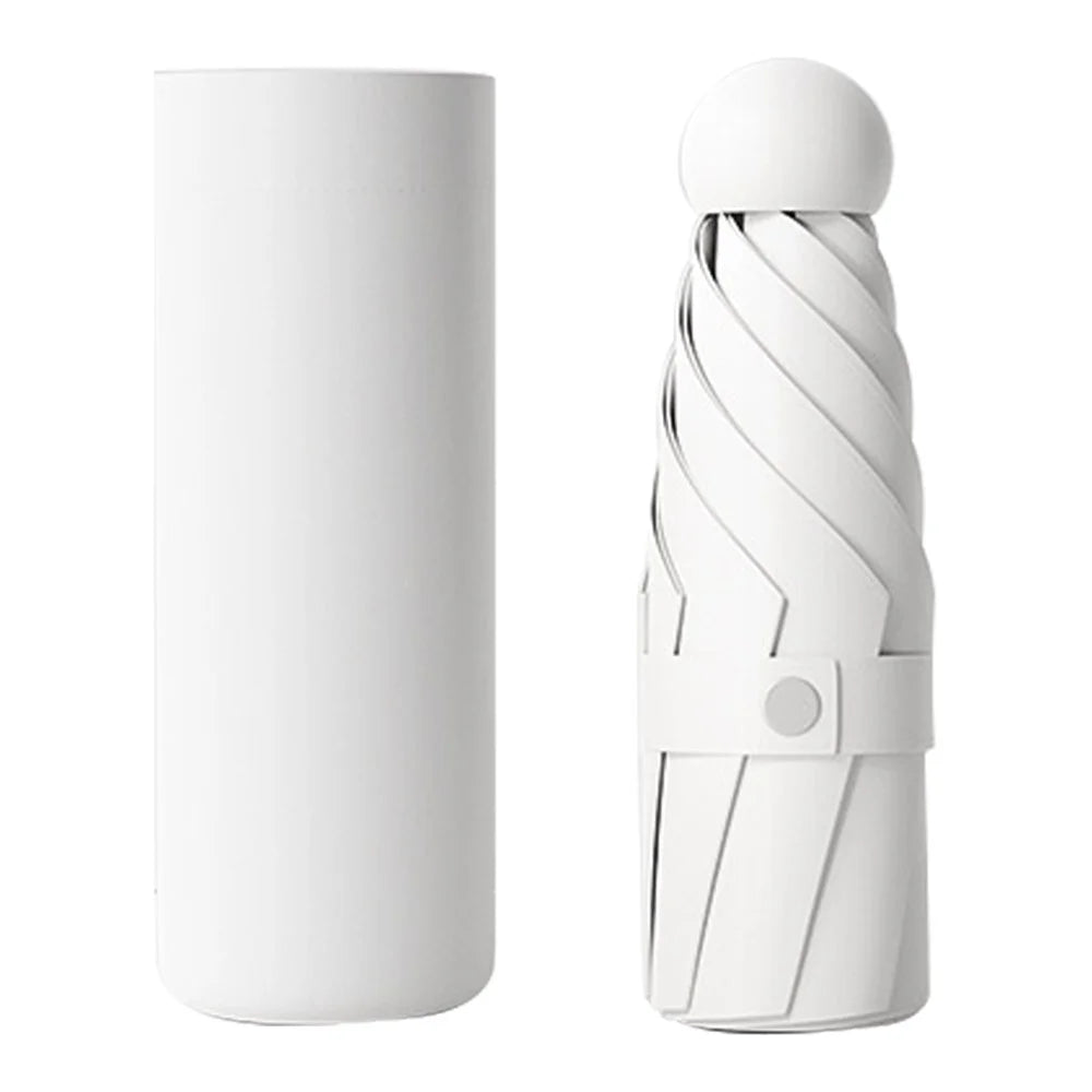 Travel Anti-UV Folding Umbrella 5-fold 6 Ribs Mini Umbrella, with Cloth Sleeve - White - 1