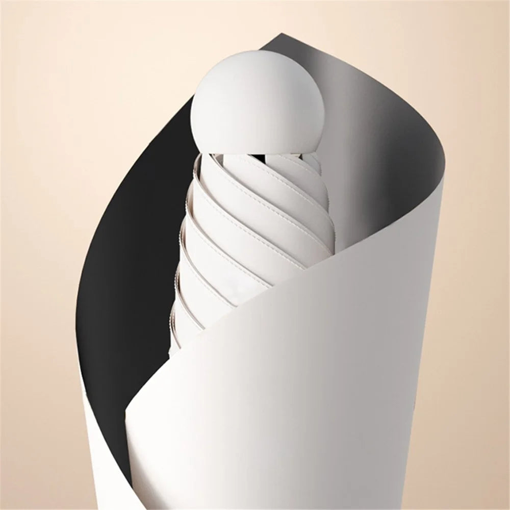 Travel Anti-UV Folding Umbrella 5-fold 6 Ribs Mini Umbrella, with Cloth Sleeve - White - 3