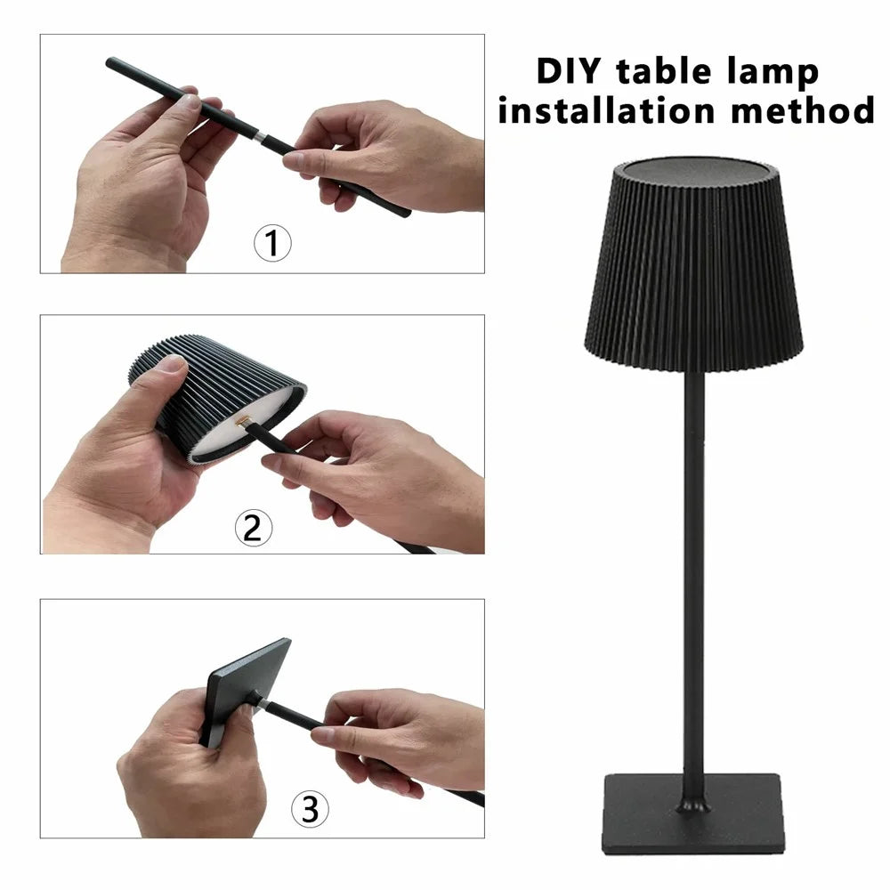 ML-G04 Vintage Pleated Table Light Bedside Desk Reading Lamp (Built-in 4000mAh Battery) - Black - 6