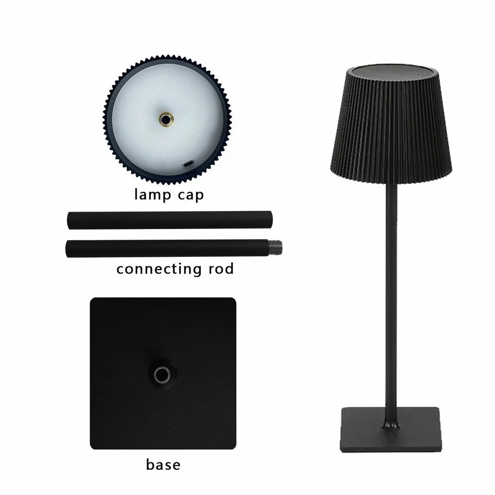 ML-G04 Vintage Pleated Table Light Bedside Desk Reading Lamp (Built-in 4000mAh Battery) - Black - 7