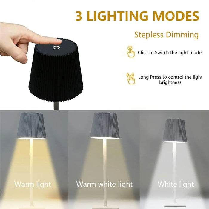 ML-G04 Bedside Light Vintage Pleated Table Light Reading Lamp (Built-in 2000mAh Battery) - Black - 3