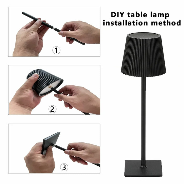 ML-G04 Bedside Light Vintage Pleated Table Light Reading Lamp (Built-in 2000mAh Battery) - Black - 6