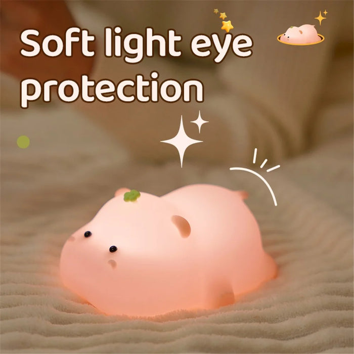 A002 Cute Hippo Baby Soft Silicone LED Night Lamp Rechargeable Bedside Tap Light - 3