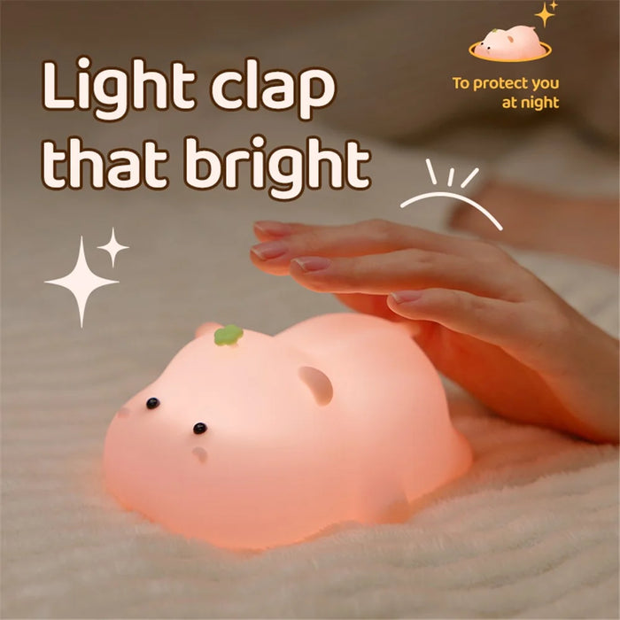 A002 Cute Hippo Baby Soft Silicone LED Night Lamp Rechargeable Bedside Tap Light - 4