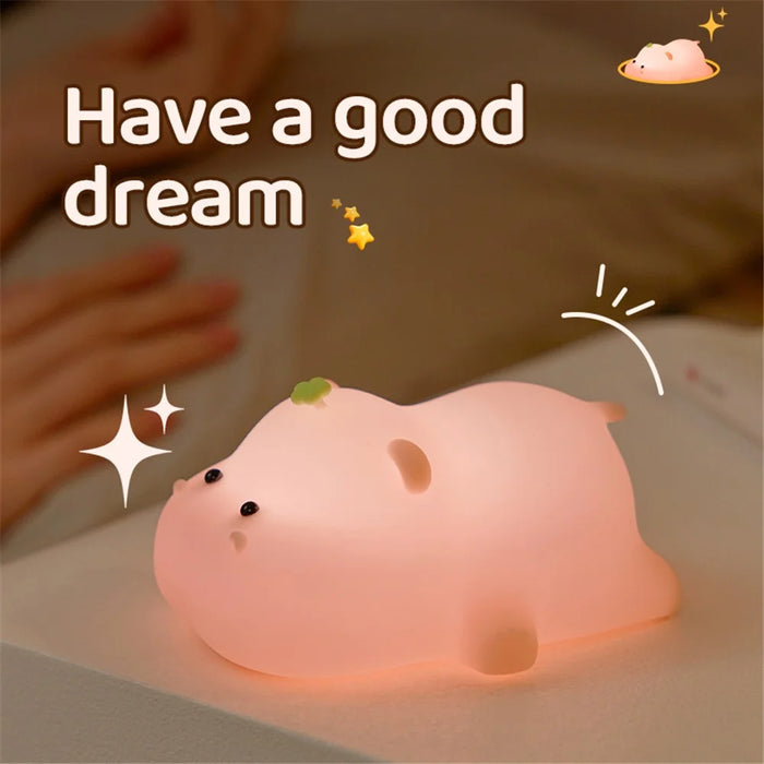 A002 Cute Hippo Baby Soft Silicone LED Night Lamp Rechargeable Bedside Tap Light - 7