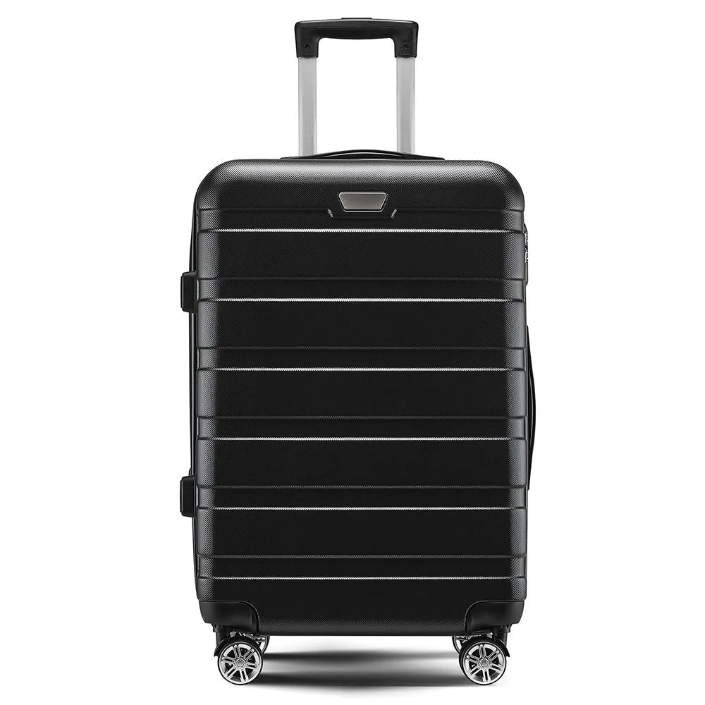 24-Inch Checked Luggage Case Pull Trolley Bag Suitcase Baggage, 39x26x64cm - Black - 1