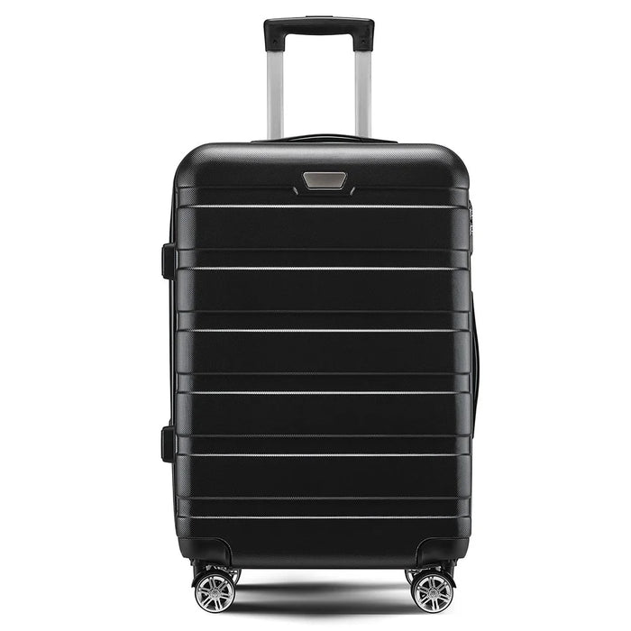 24-Inch Checked Luggage Case Pull Trolley Bag Suitcase Baggage, 39x26x64cm - Black - 1