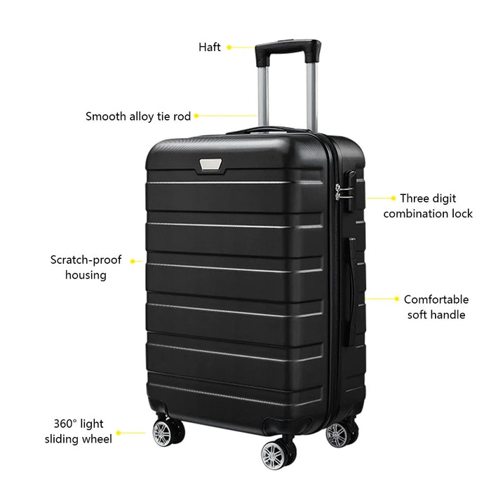 24-Inch Checked Luggage Case Pull Trolley Bag Suitcase Baggage, 39x26x64cm - Black - 2
