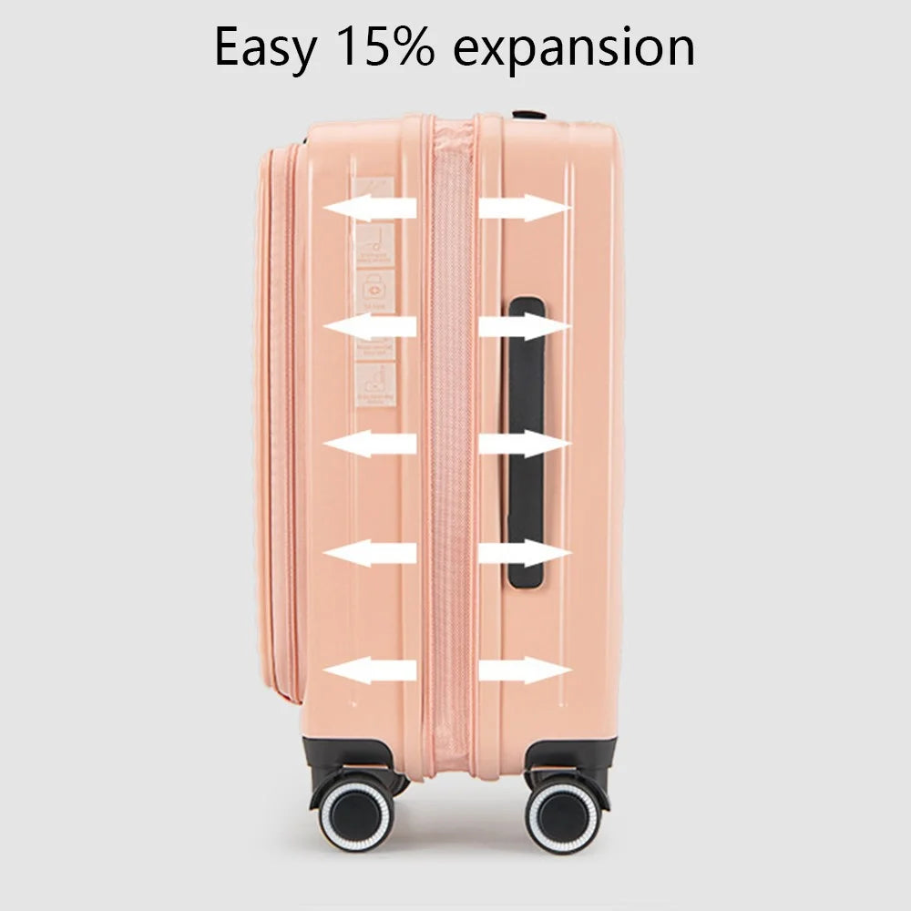 20-Inch Carry-On Suitcase 35x23x54cm Front Opening Pocket Hardside 4-Wheel Travel Luggage Bag - Pink - 3