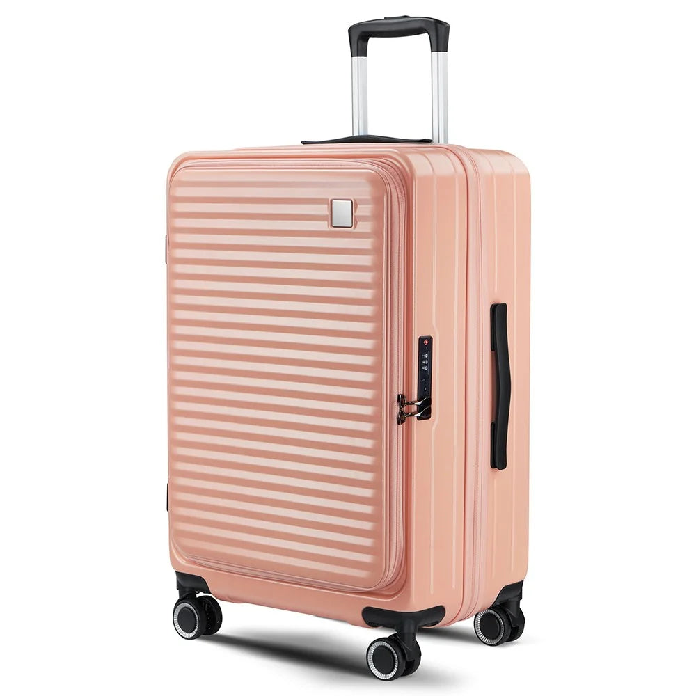 24-Inch Travel Suitcase 43x27x67cm Front Opening Pocket Carry On Luggage for Women Men - Pink - 1
