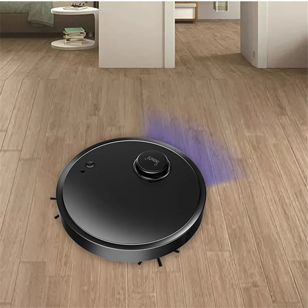 OB12 3-In-1 Smart Sweeping Vacuum Cleaner Robot Rechargeable Floor Sweeper with UV Light - Black - 1