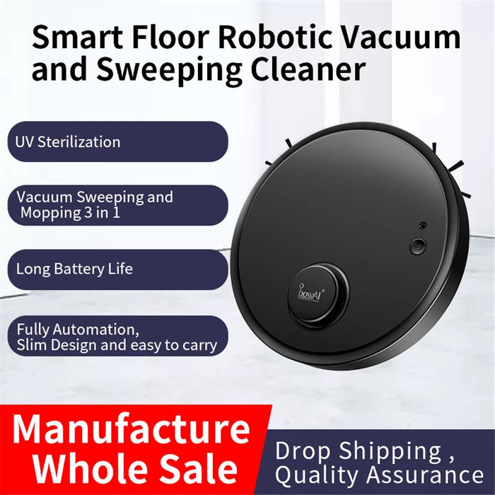 OB12 3-In-1 Smart Sweeping Vacuum Cleaner Robot Rechargeable Floor Sweeper with UV Light - Black - 2