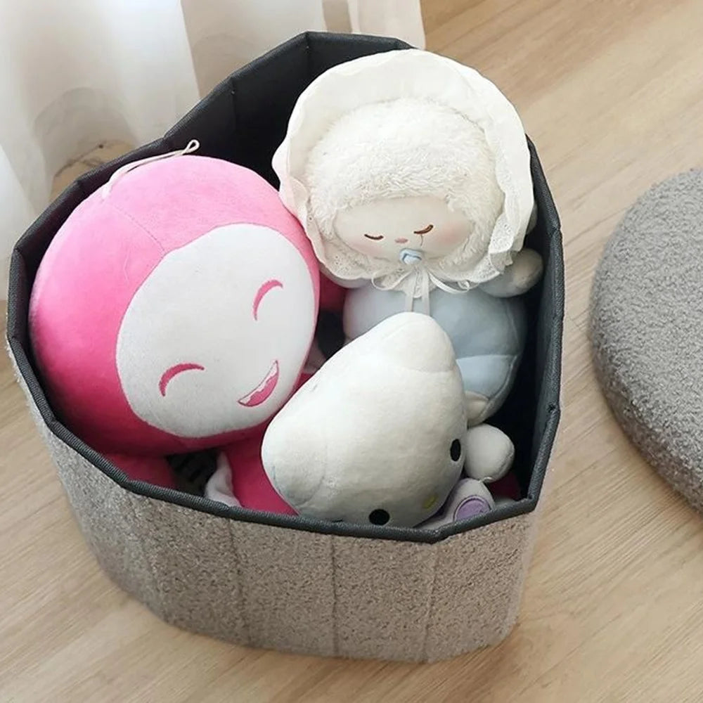 Heart-Shaped Storage Ottoman Chest Home Storage Box Cube Seat Foot Rest Stool Footrest Chair - Grey - 3