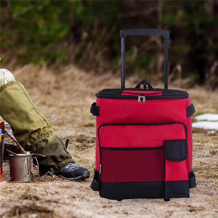 43L Collapsible Cooler Bag Trolley for Camping / Picnic / BBQ Waterproof Refrigeration Bag Cart - Red - 2