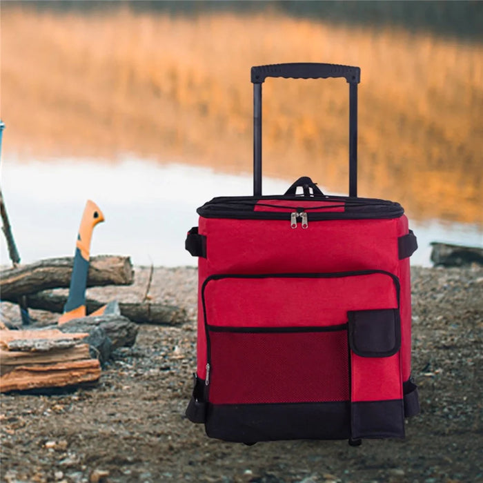 43L Collapsible Cooler Bag Trolley for Camping / Picnic / BBQ Waterproof Refrigeration Bag Cart - Red - 4
