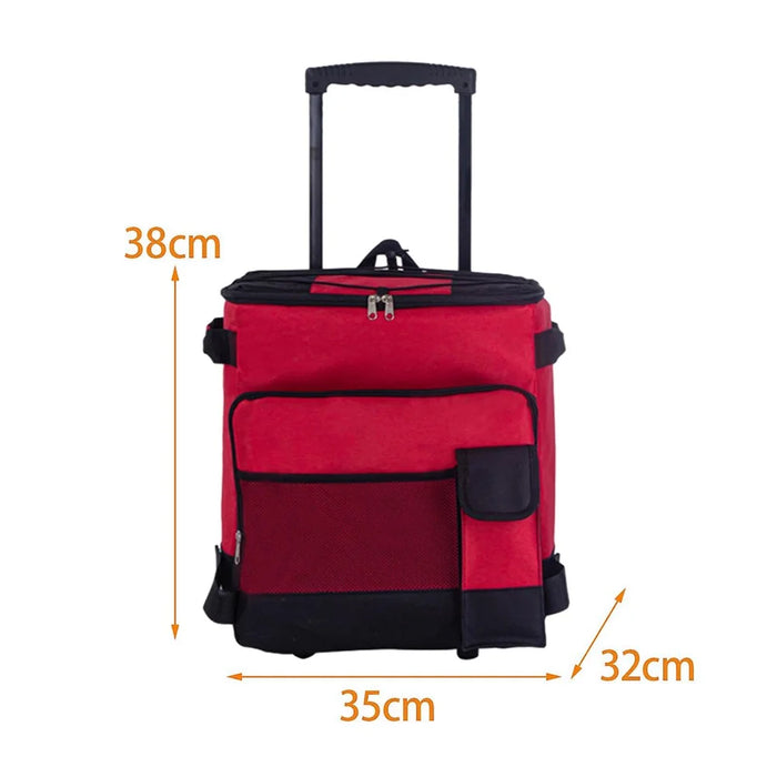 43L Collapsible Cooler Bag Trolley for Camping / Picnic / BBQ Waterproof Refrigeration Bag Cart - Red - 7