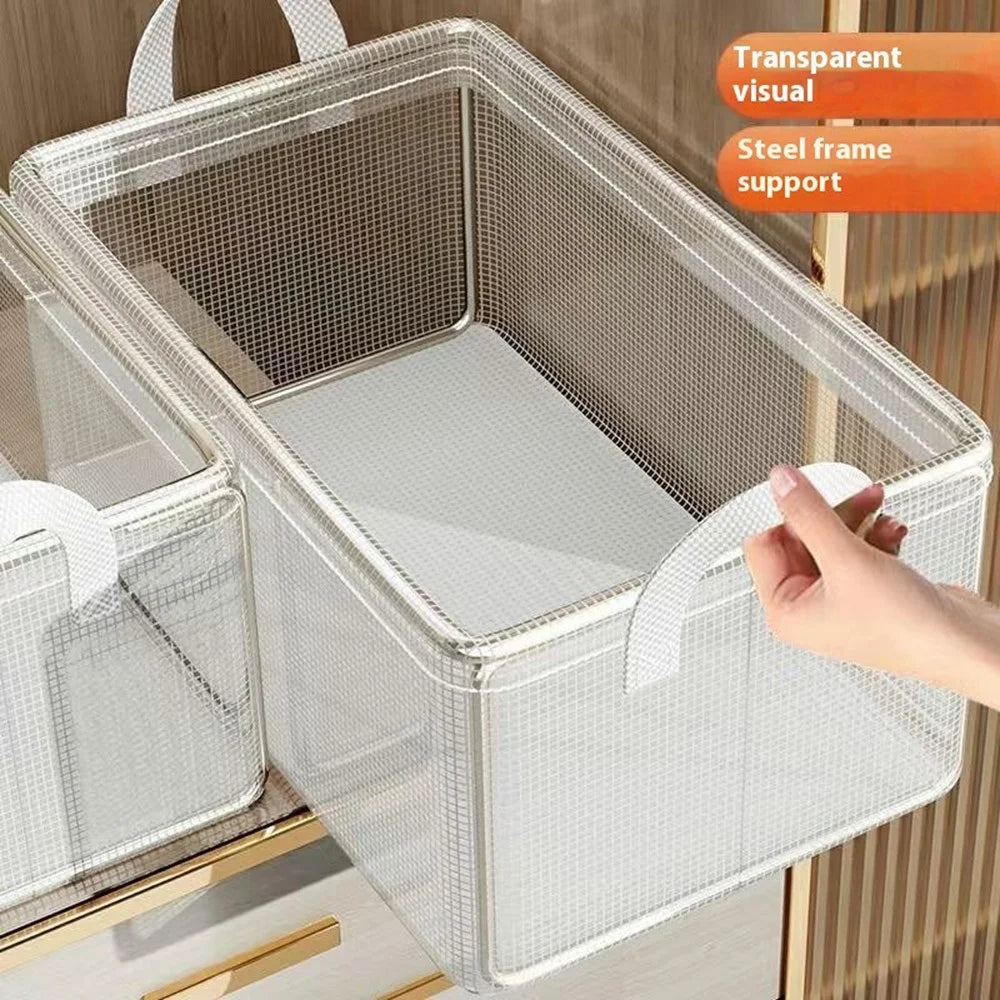Clear PVC Storage Box with Steel Frame for Clothes Pants Foldable Organizer 47 x 28 x 20cm - 3
