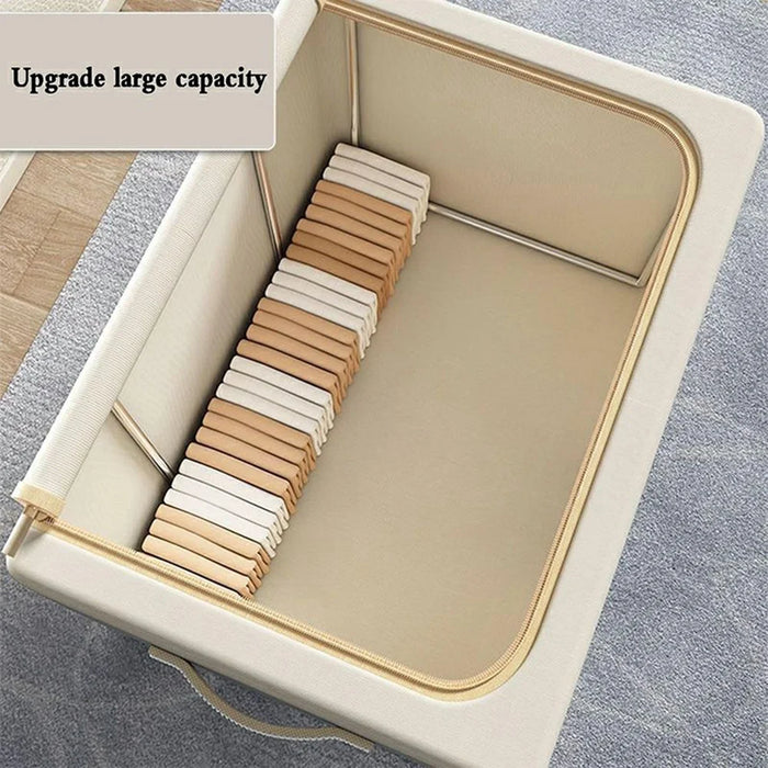Oxford Fabric Storage Box 24L Foldable Steel Frame Transparent Window For Home Organization - Beige - 2