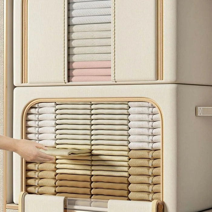 Oxford Fabric Storage Box 24L Foldable Steel Frame Transparent Window For Home Organization - Beige - 7