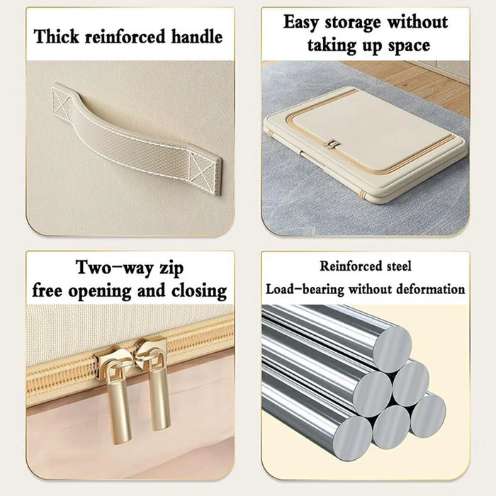 Oxford Fabric Storage Box 100L Foldable Steel Frame Transparent Window For Home Organization - Beige - 5