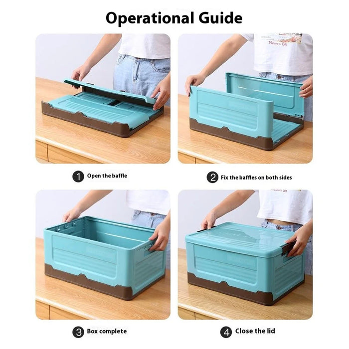 PP Lidded Storage Bin Foldable Storage Box Stackable Container for Outdoor Home Storage, Size: S - Blue - 6
