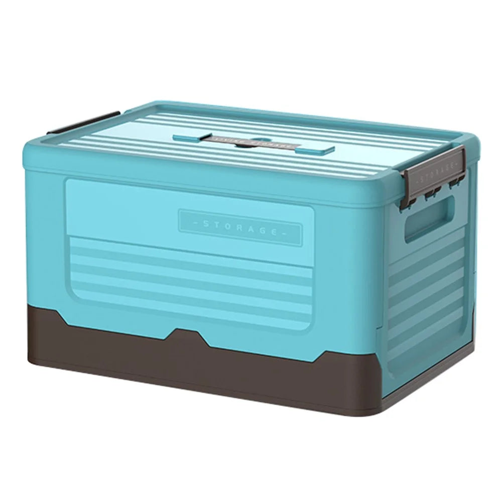 Foldable Plastic Storage Box with Lid for Home Car Organization Stackable Container Size M - Blue - 1