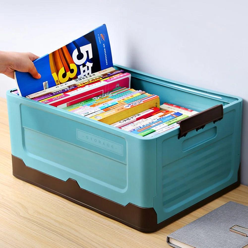 Foldable Plastic Storage Box with Lid for Home Car Organization Stackable Container Size M - Blue - 5