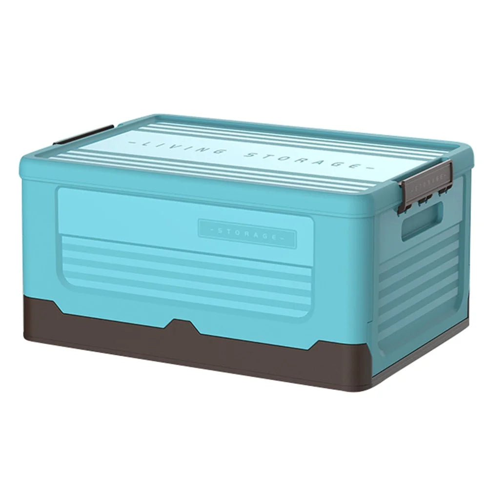 Foldable Plastic Storage Box with Lid for Home Car Organization Stackable Container Size L - Blue - 1