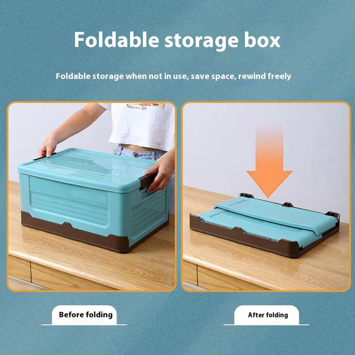 Foldable Plastic Storage Box with Lid for Home Car Organization Stackable Container Size L - Blue - 3