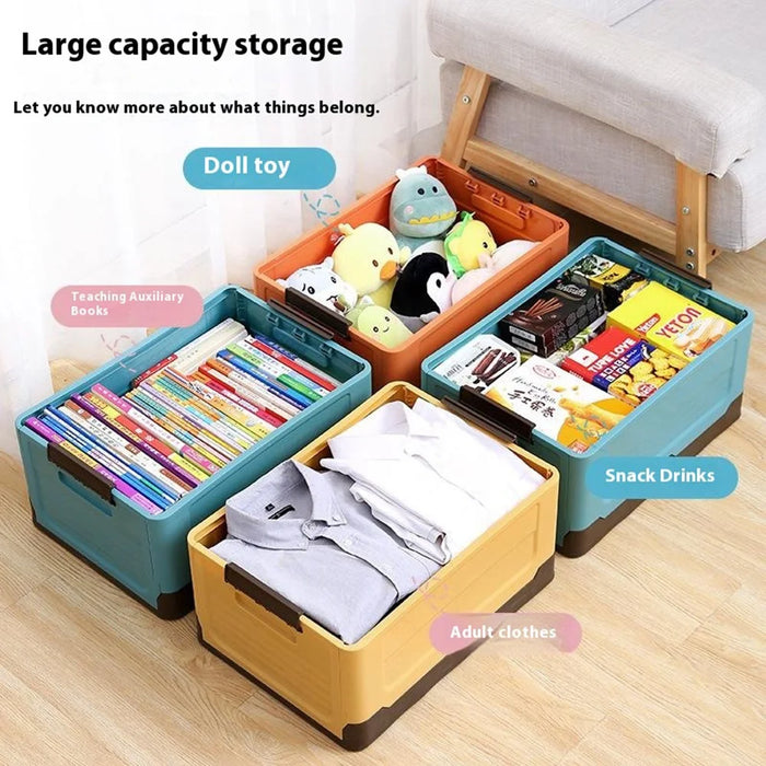 Foldable Plastic Storage Box with Lid for Home Car Organization Stackable Container Size L - Blue - 4