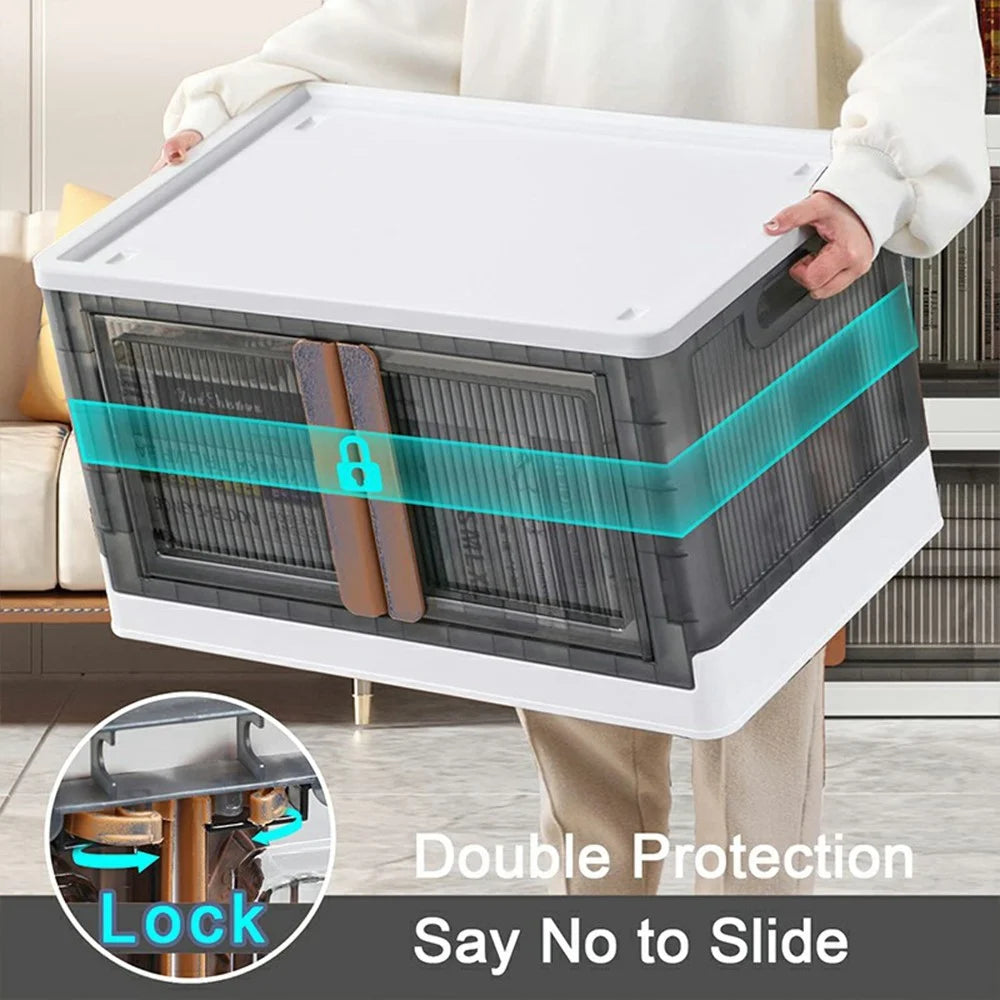 32L Foldable Storage Box Clothes Toys Snacks Transparent Plastic Container No Installation Required - White - 2