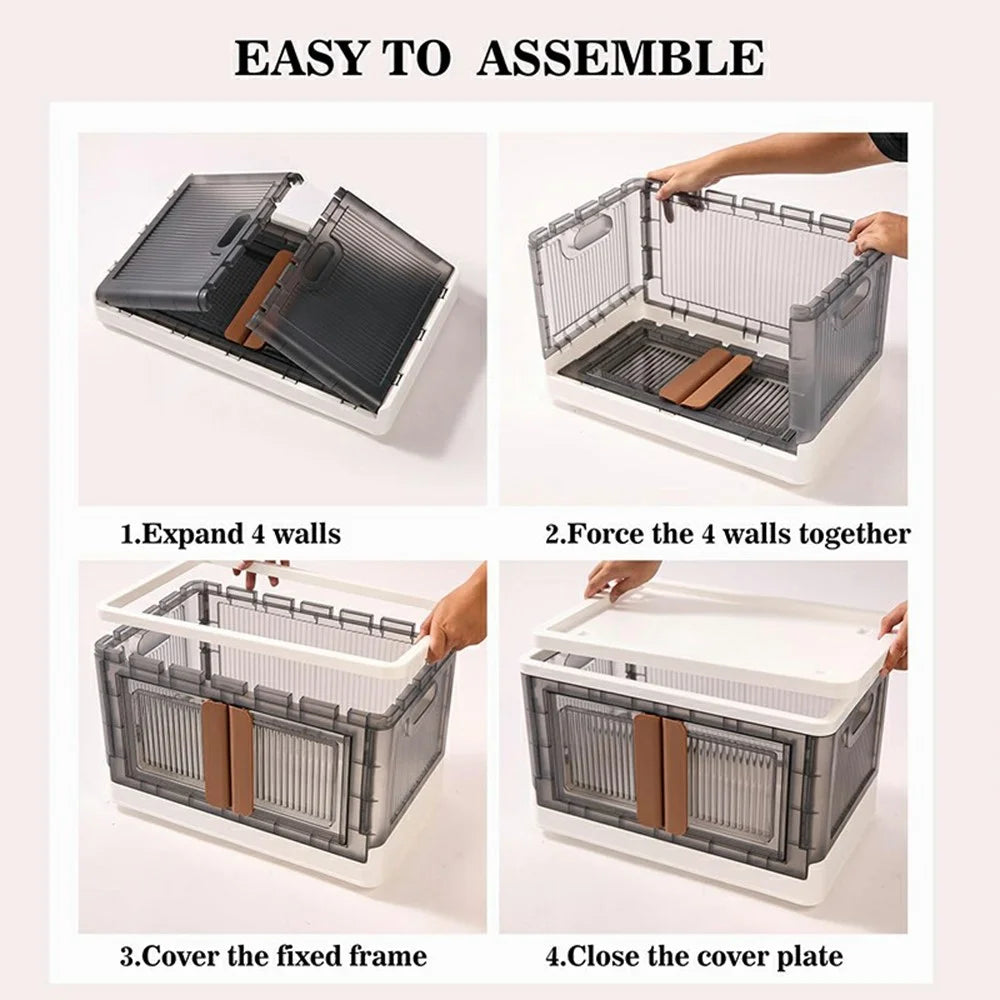 32L Foldable Storage Box Clothes Toys Snacks Transparent Plastic Container No Installation Required - White - 3