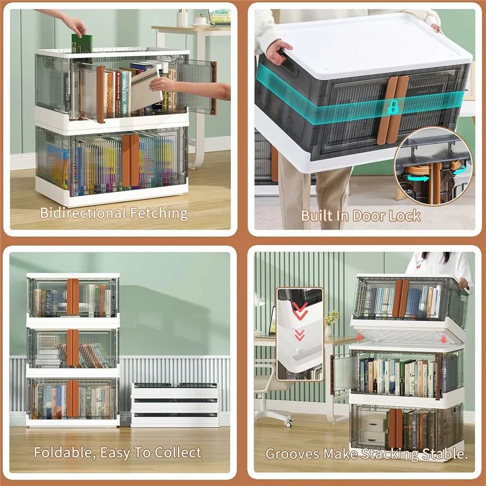 32L Foldable Storage Box Clothes Toys Snacks Transparent Plastic Container No Installation Required - White - 4