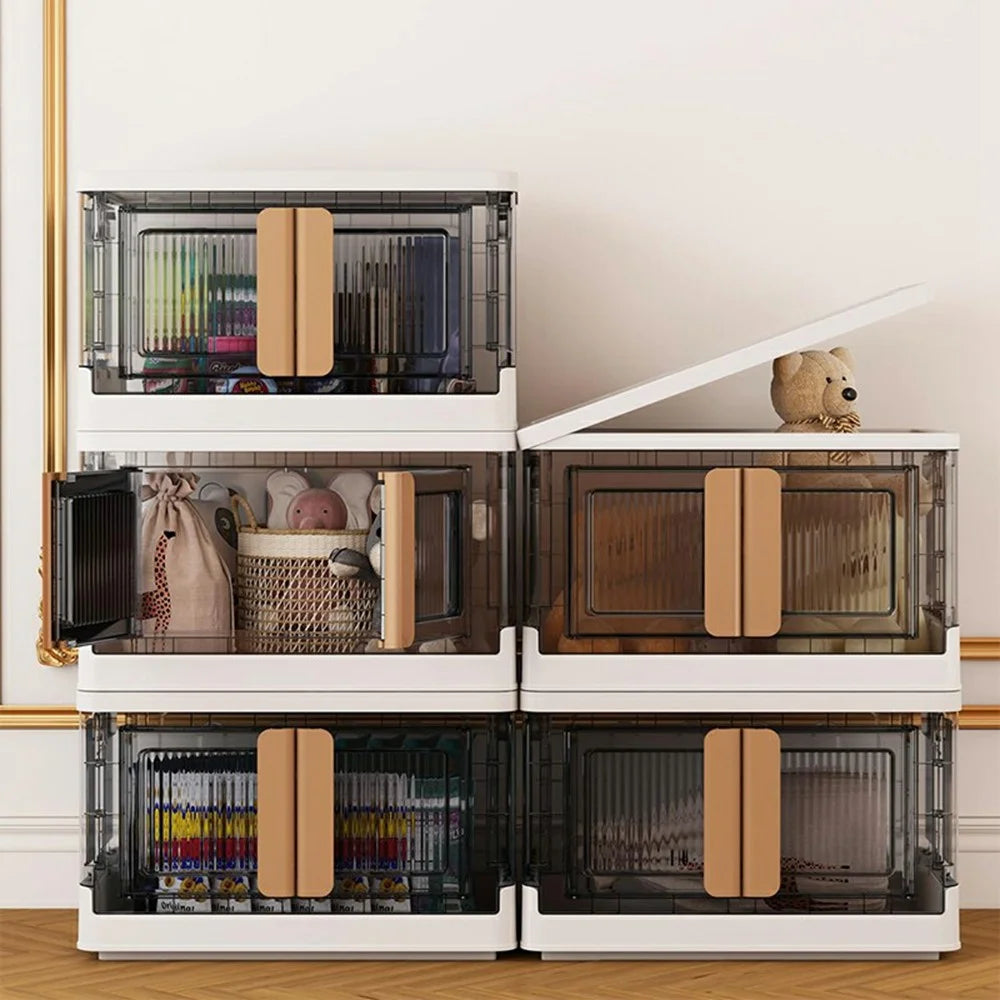 32L Foldable Storage Box Clothes Toys Snacks Transparent Plastic Container No Installation Required - White - 7