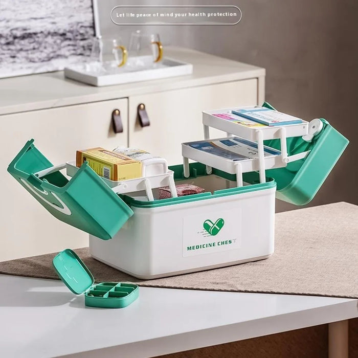 31.5 x 21.5 x 22cm Multi Layer First Aid Kit Box Medical Storage Organizer Medicine Container - Green - 3
