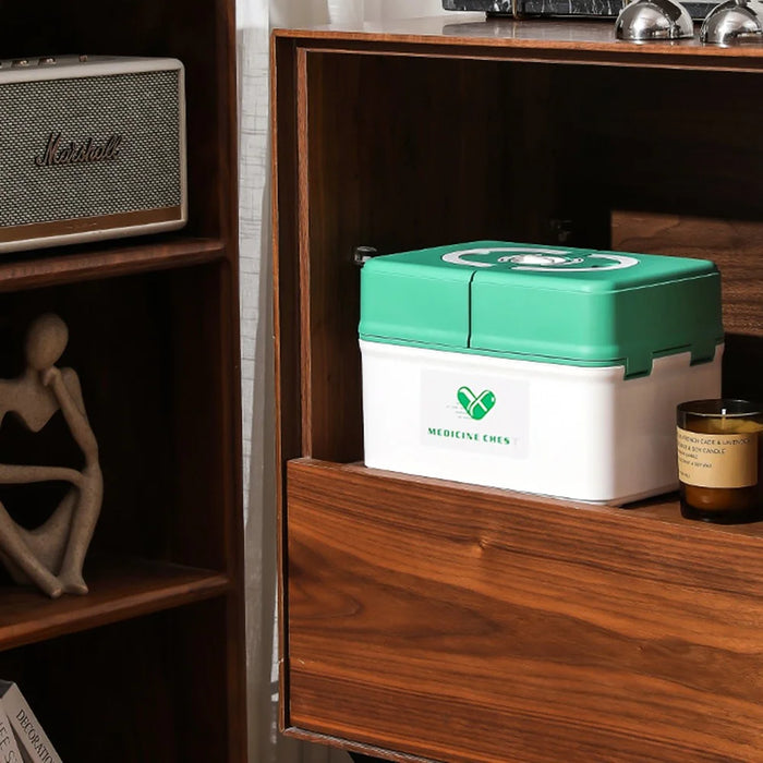 31.5 x 21.5 x 22cm Multi Layer First Aid Kit Box Medical Storage Organizer Medicine Container - Green - 4