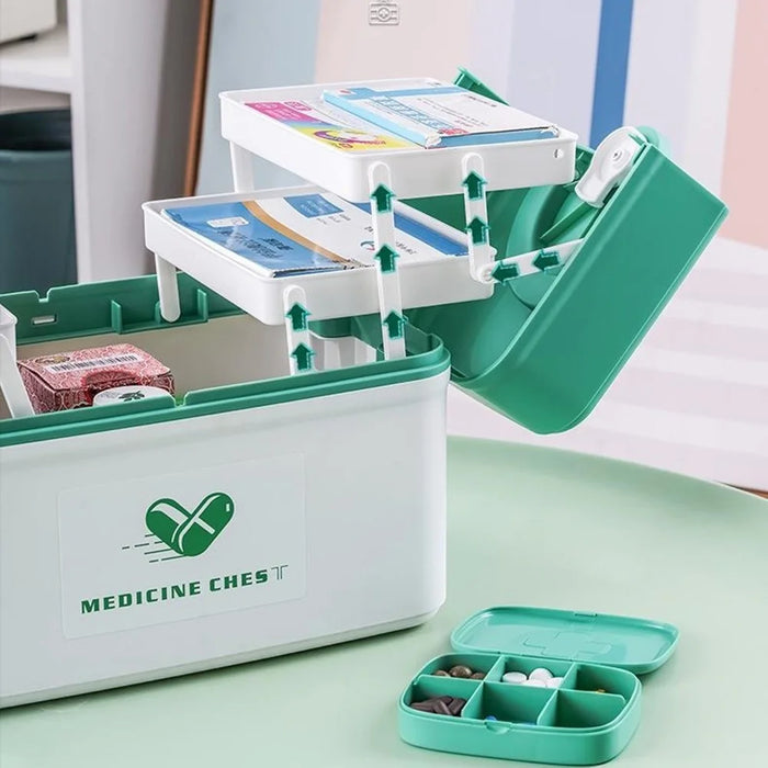 31.5 x 21.5 x 22cm Multi Layer First Aid Kit Box Medical Storage Organizer Medicine Container - Green - 6